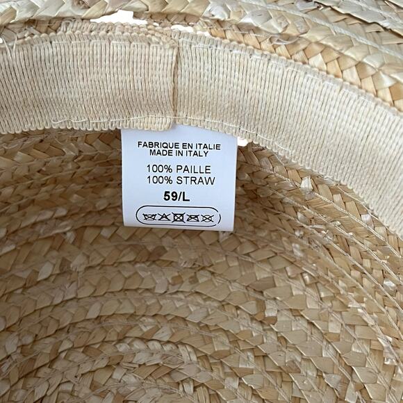 Boater Hat 100% Natural Straw Women's 7 7/8 Cream Grosgrain Ribbon Made in Italy - Picture 7 of 8